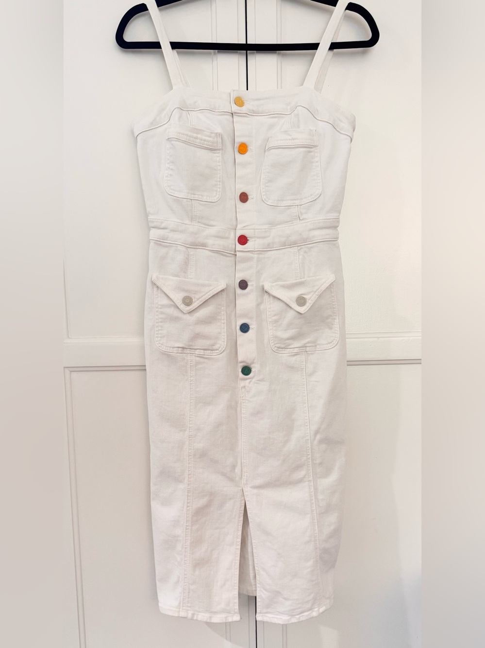 MOTHER To The Point Button Front Denim Dress In Taste The Rainbow Size S - Picture 8 of 14